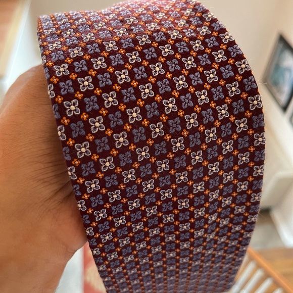Ermenegildo Zegna Floral Burgundy/Blue Tie - Picture 3 of 5